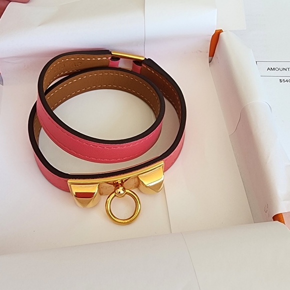 Hermès Rivale Double Tour Bracelet Swift Rose Azalee T2 - Picture 4 of 15